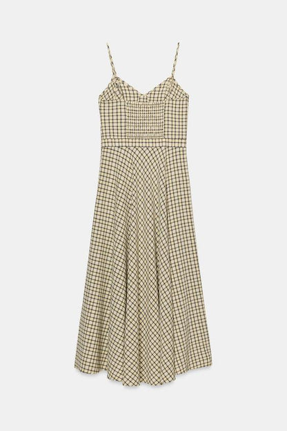 Robe midi à bretelles à carreaux