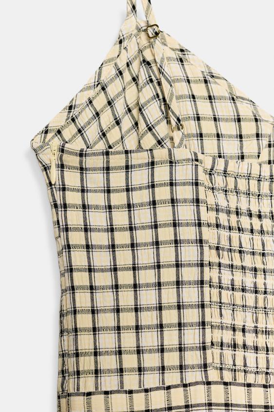 Robe midi à bretelles à carreaux