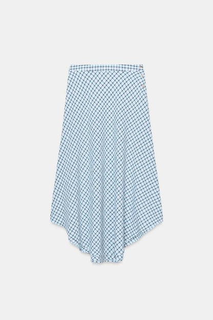 Jupe midi à carreaux asymétrique