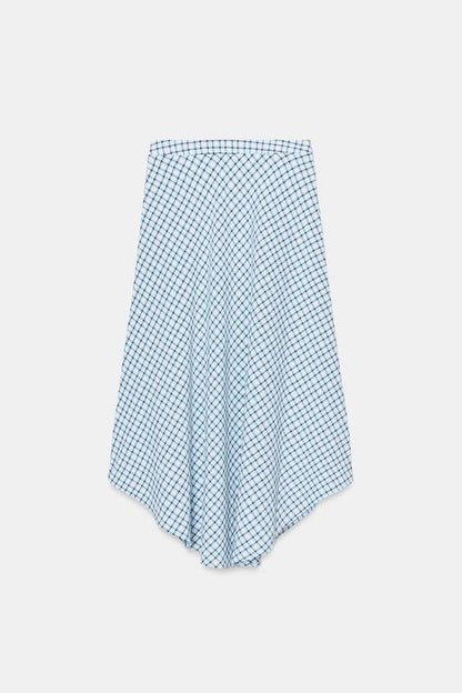 Jupe midi à carreaux asymétrique