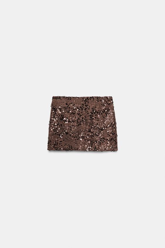 Jupe-culotte mini à sequins avec nœud