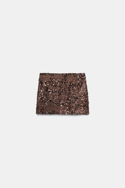 Jupe-culotte mini à sequins avec nœud