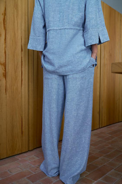 Pantalon large en lin à pinces