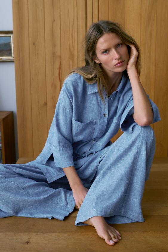 Pantalon large en lin à pinces