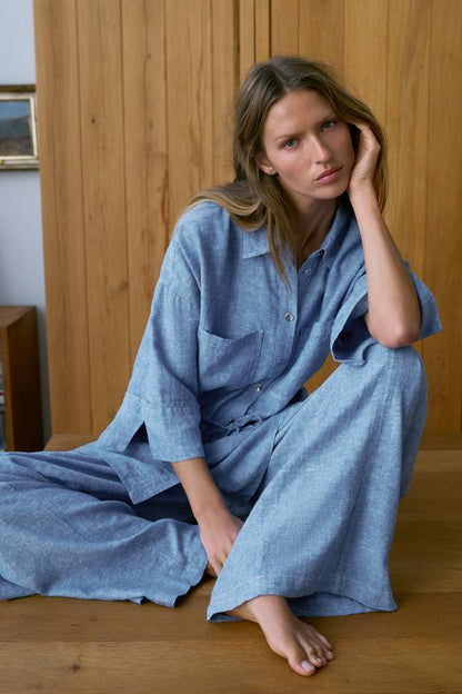 Pantalon large en lin à pinces