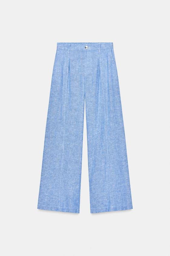 Pantalon large en lin à pinces