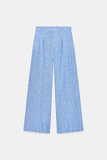 Pantalon large en lin à pinces