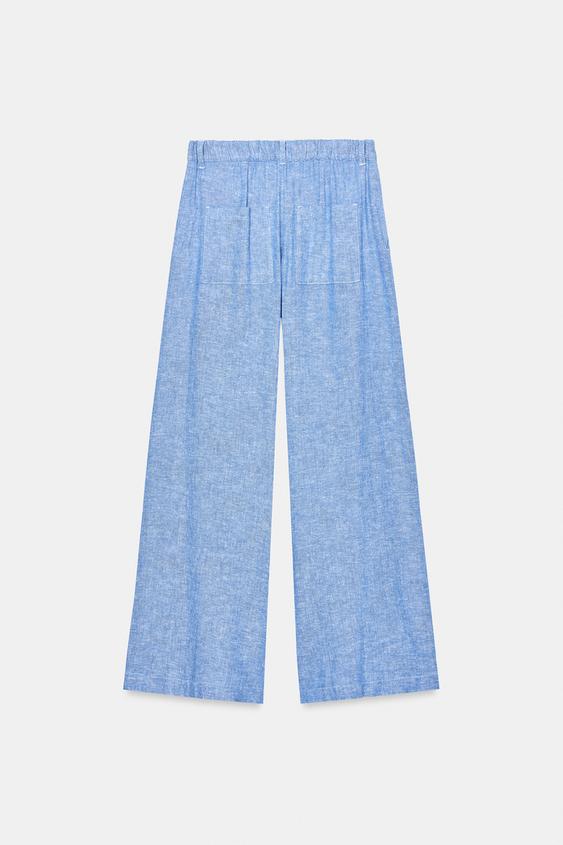 Pantalon large en lin à pinces
