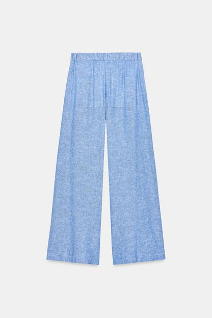 Pantalon large en lin à pinces