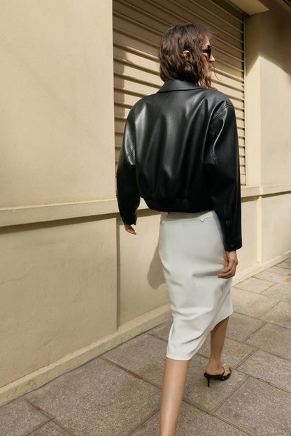 Blouson bomber effet cuir à épaulettes
