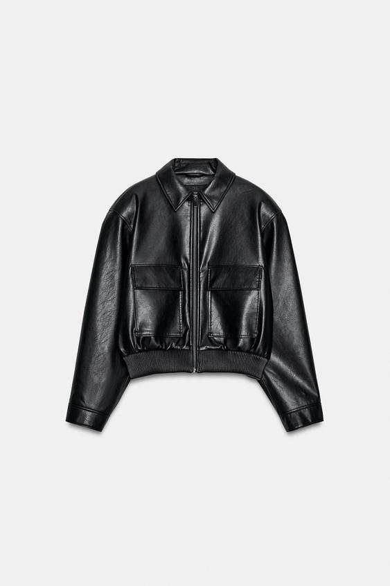 Blouson bomber effet cuir à épaulettes