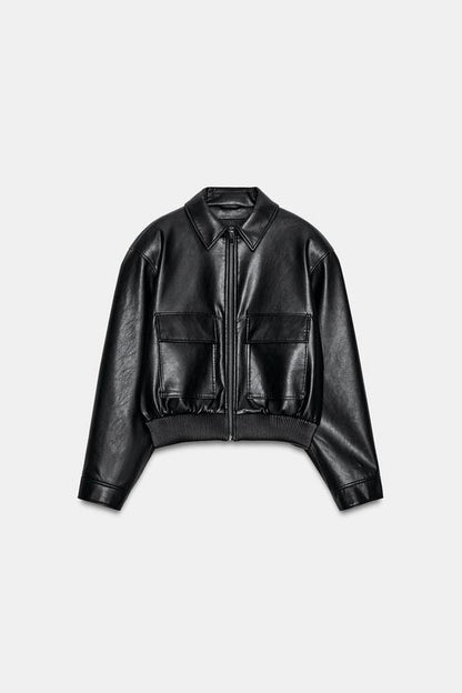 Blouson bomber effet cuir à épaulettes
