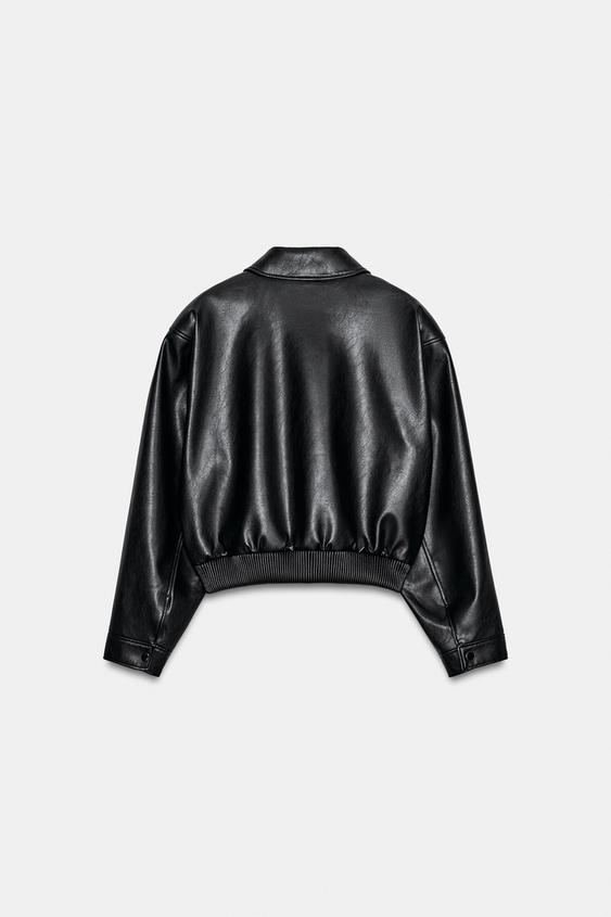 Blouson bomber effet cuir à épaulettes