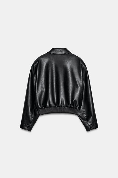 Blouson bomber effet cuir à épaulettes
