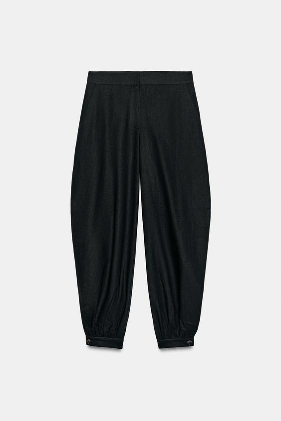 Pantalon bouffant en lin à fentes