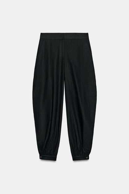 Pantalon bouffant en lin à fentes