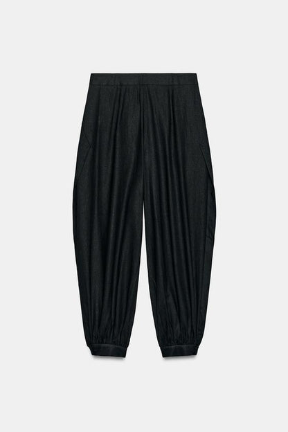 Pantalon bouffant en lin à fentes