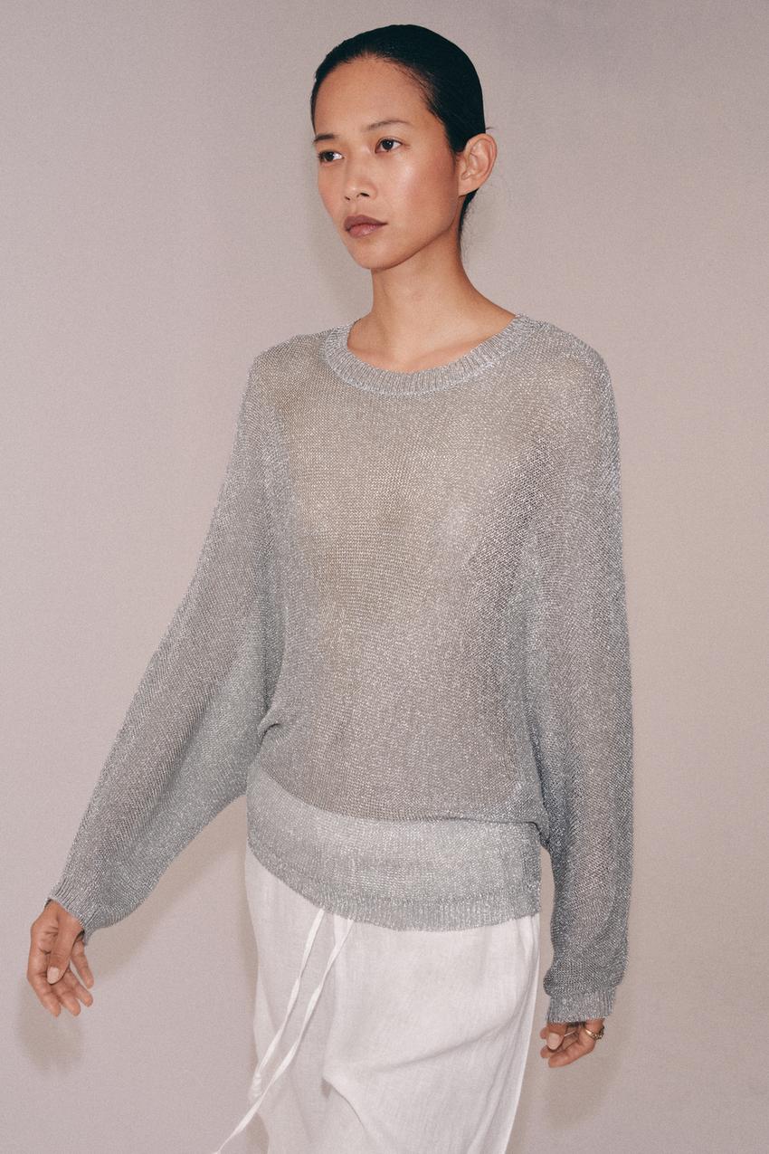 Pull en maille à fil métallisé