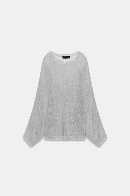 Pull en maille à fil métallisé