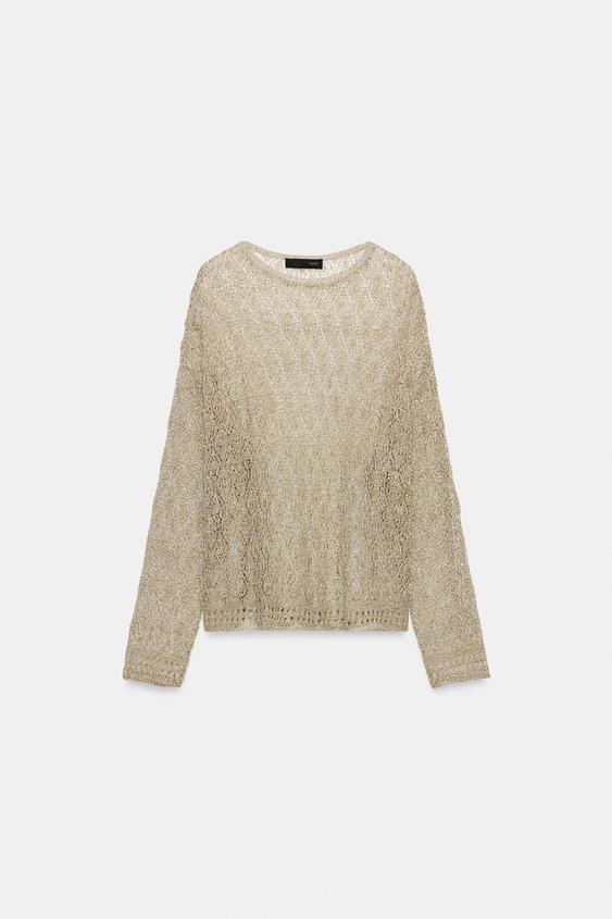 Pull en maille pointelle à fil métallisé