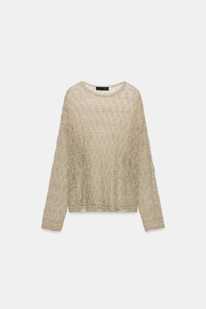 Pull en maille pointelle à fil métallisé