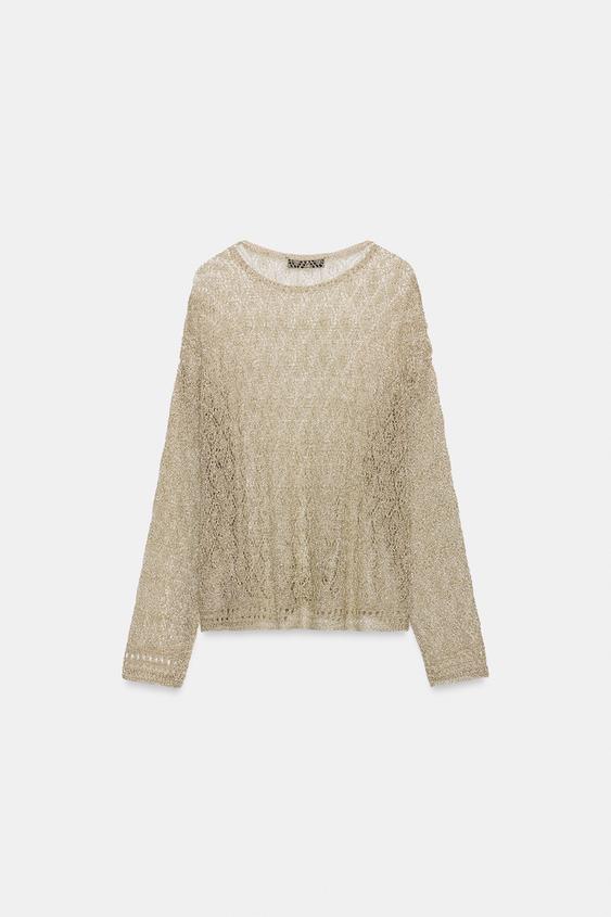 Pull en maille pointelle à fil métallisé
