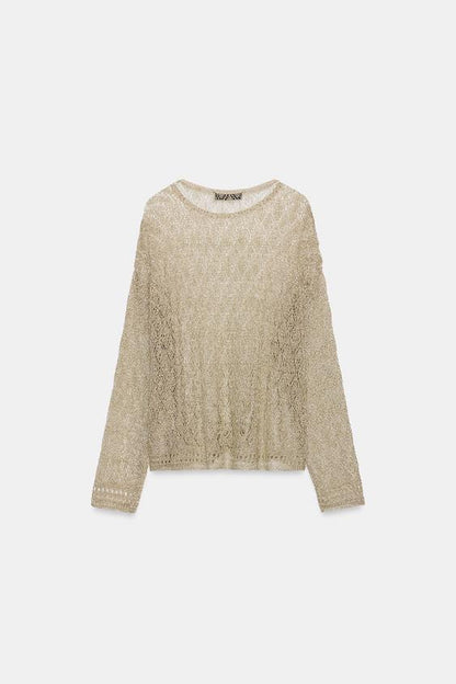 Pull en maille pointelle à fil métallisé