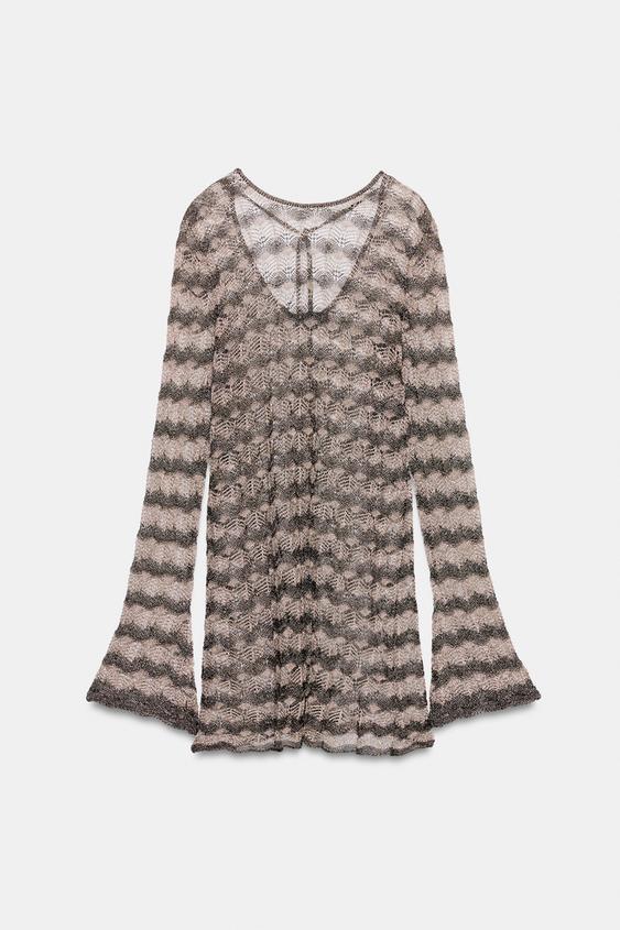 Robe mini en maille ajourée à fil métallisé