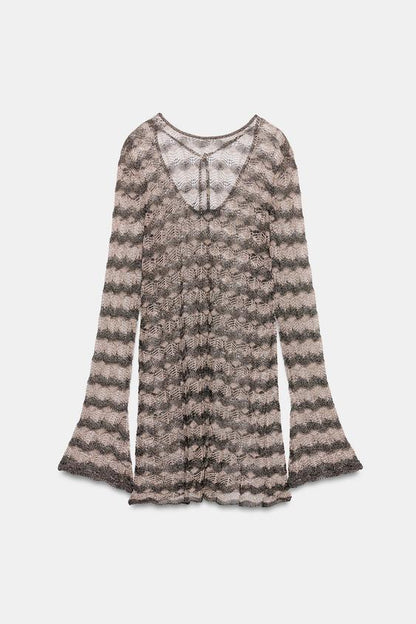 Robe mini en maille ajourée à fil métallisé