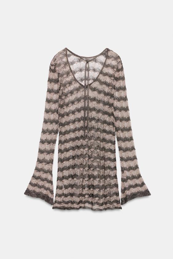 Robe mini en maille ajourée à fil métallisé