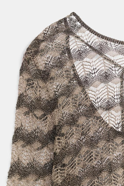Robe mini en maille ajourée à fil métallisé