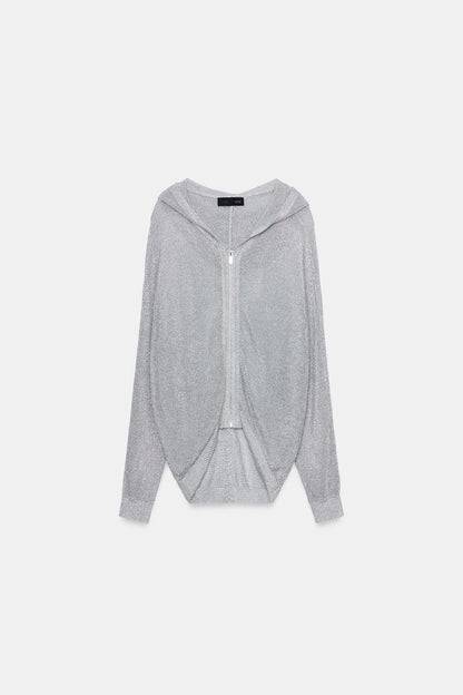 Sweat-shirt à capuche en maille à fil métallisé