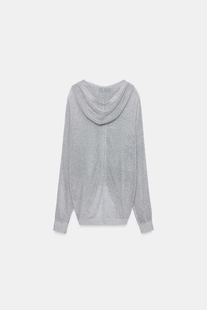 Sweat-shirt à capuche en maille à fil métallisé