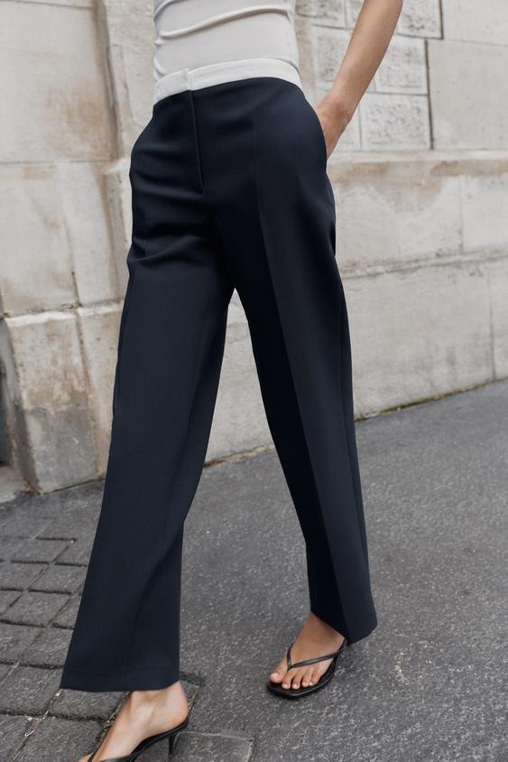 Pantalon droit à taille contrastée