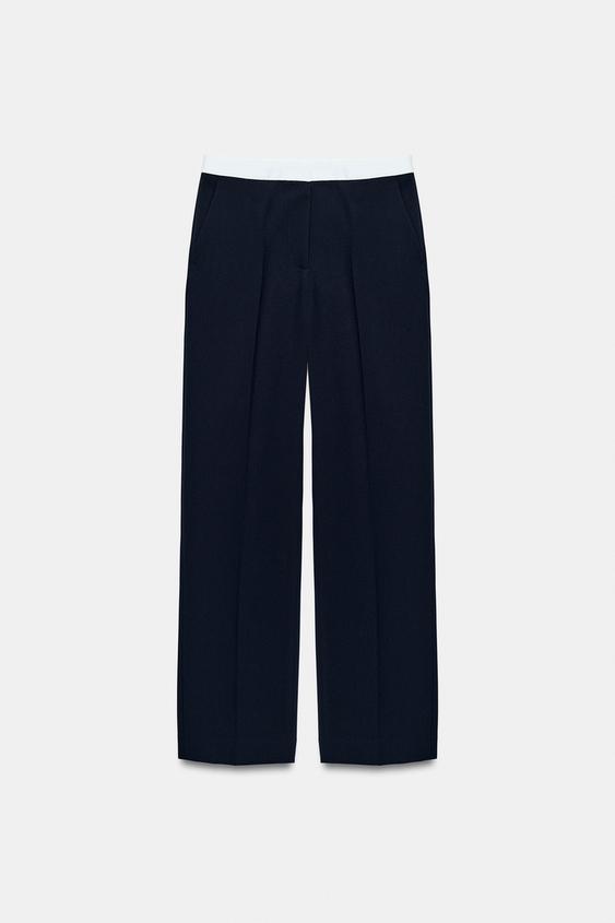 Pantalon droit à taille contrastée