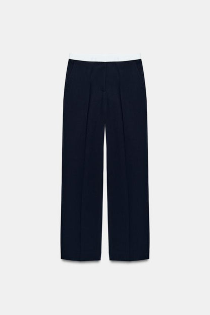 Pantalon droit à taille contrastée