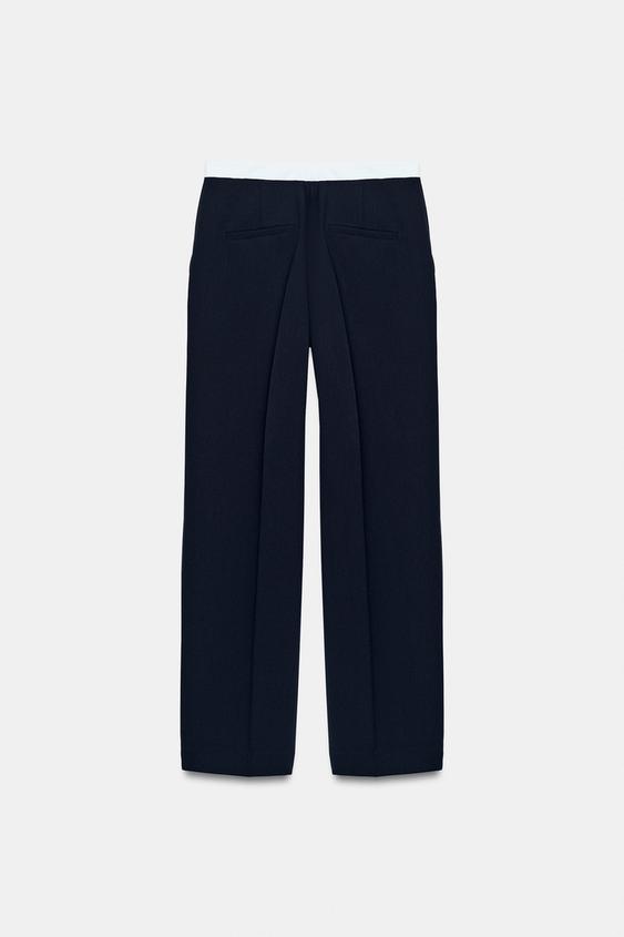 Pantalon droit à taille contrastée