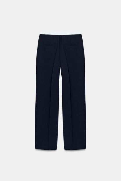 Pantalon droit à taille contrastée