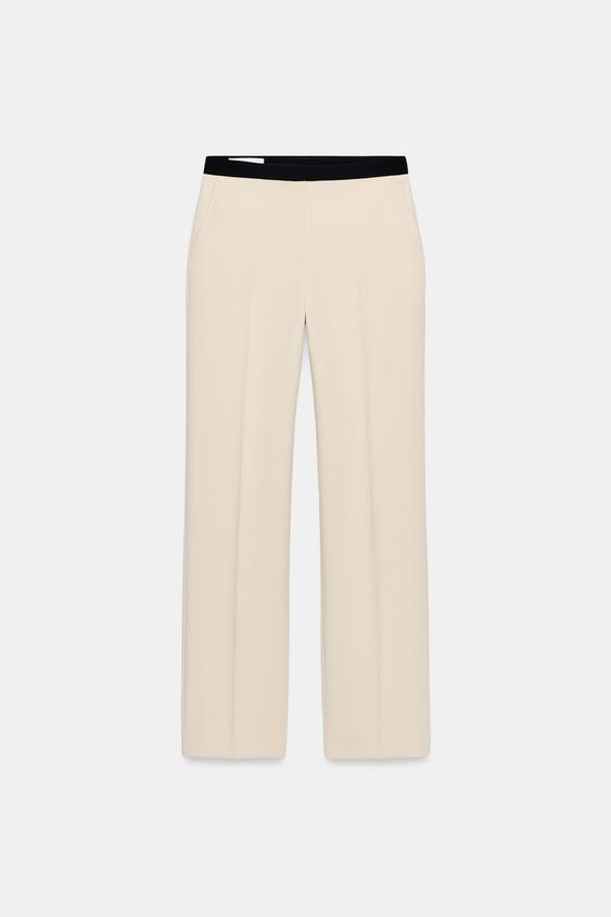 Pantalon droit à taille contrastée