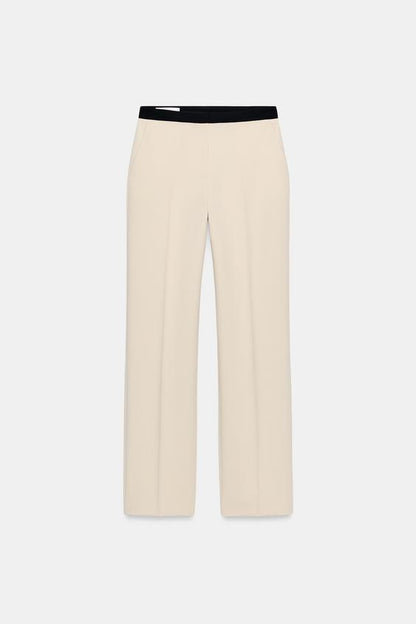 Pantalon droit à taille contrastée