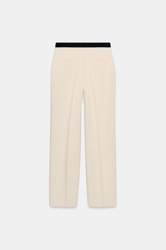Pantalon droit à taille contrastée
