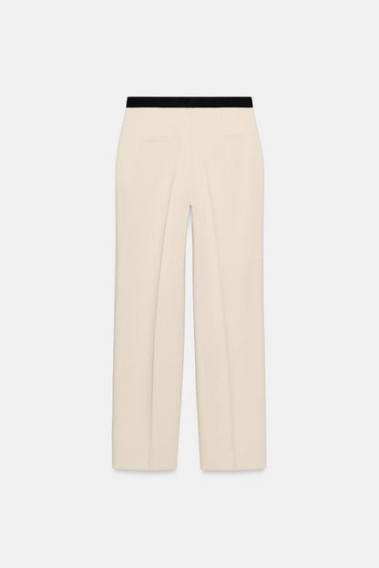 Pantalon droit à taille contrastée