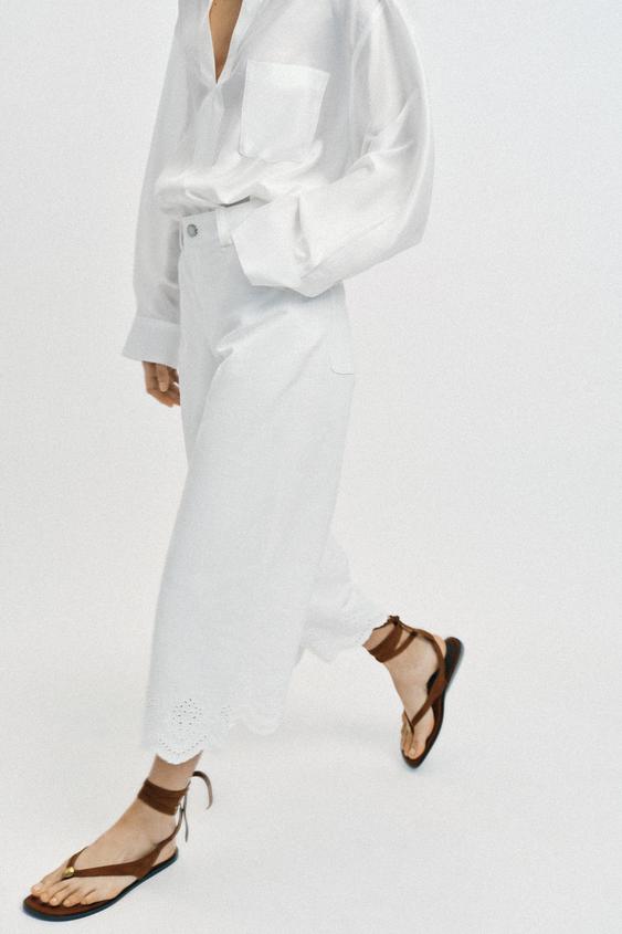 Pantalon-culotte à broderies ajourées