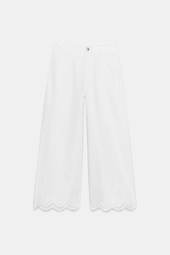 Pantalon-culotte à broderies ajourées