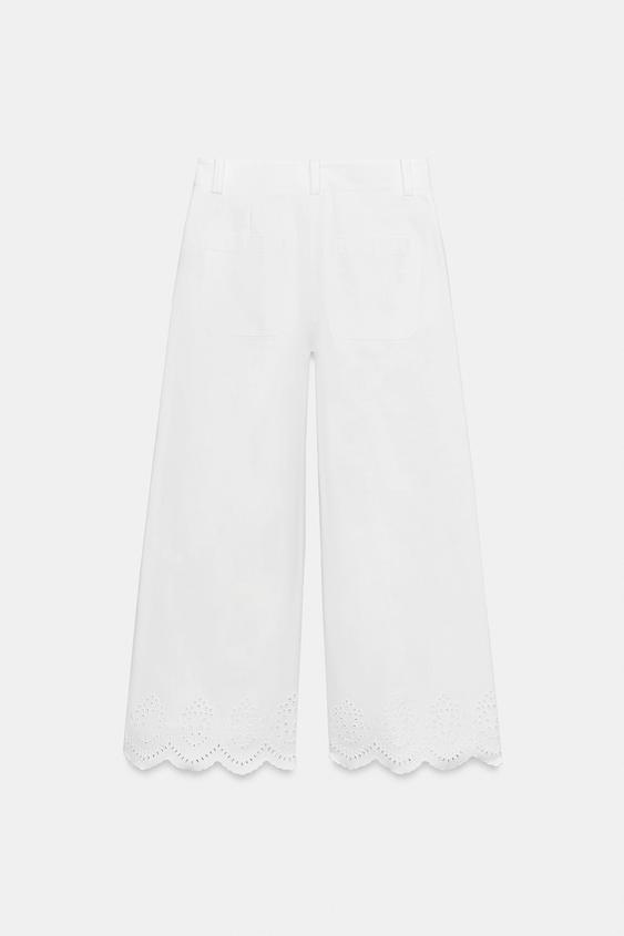 Pantalon-culotte à broderies ajourées