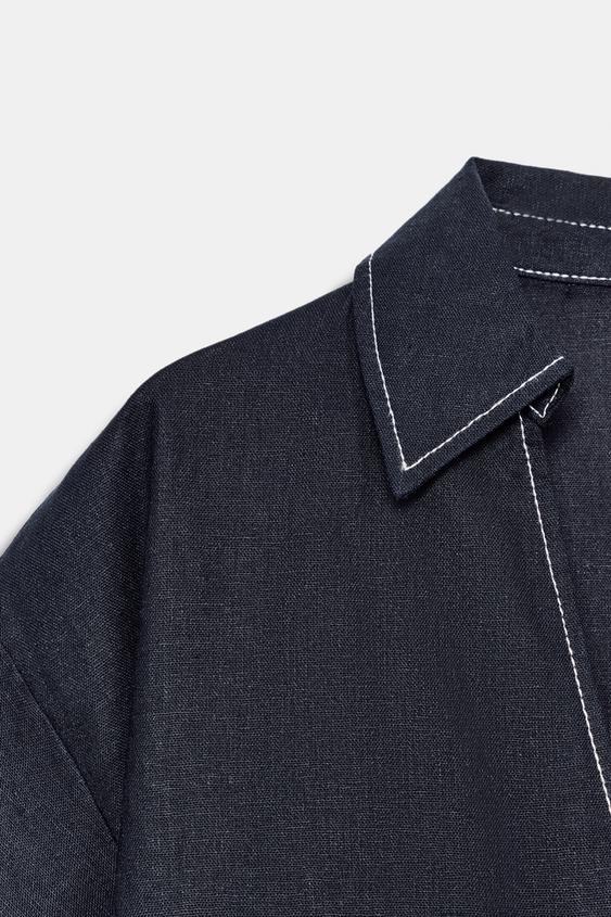 Chemise en lin à surpiqûres contrastées