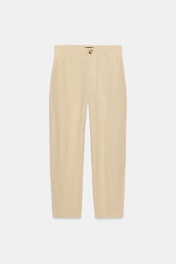 Pantalon carotte en lin à nervure