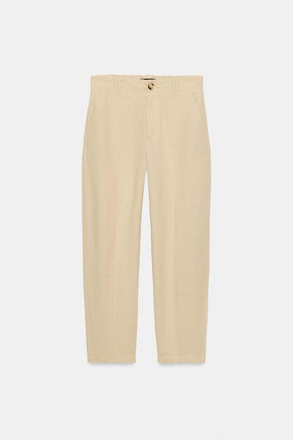 Pantalon carotte en lin à nervure