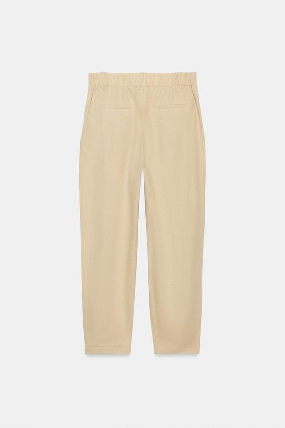 Pantalon carotte en lin à nervure
