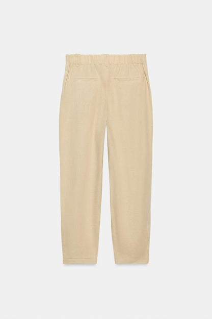 Pantalon carotte en lin à nervure